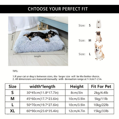Extra Large Plush Dog Bed & Cat Pad – Thick Warm Polyester Cushion with Removable Washable Cover, Calming Pet Furniture for All Dog Breeds & Cats