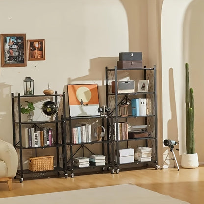 Bookshelf Shelving Unit with Wheels – 3, 4 & 5-Tier Portable Floor Standing Storage Rack for Office & Home, Multi-Layer Rolling Shelf Organizer, Easy Assembly – Black & White