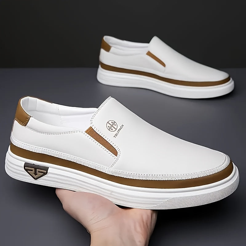 Slip-On Loafers for Men & Women – Non-Slip PVC Sole, Soft Synthetic Upper, Round Toe, White Brown Gold, Unisex Casual Comfort Shoes for Daily Wear, Vacation & Year-Round Use | Velora