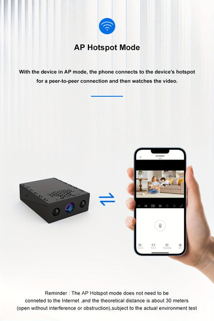 1080P Mini Wireless Security Camera – Night Vision, Motion Detection, Built-In AP Hotspot, No Internet Needed, Voice Recording, Cloud Storage, Easy Install for Home, Garage, Baby & Pet Monitoring
