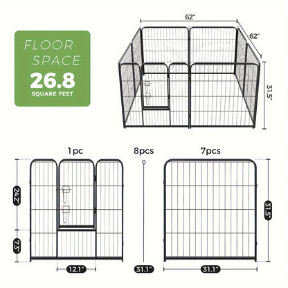 Dog Playpen 8 or 16 Panel DIY Metal Kennel with Door for Large Medium Small Dogs – 24 32 40 Inch Indoor Outdoor Puppy Pen Easy to Assemble & Move
