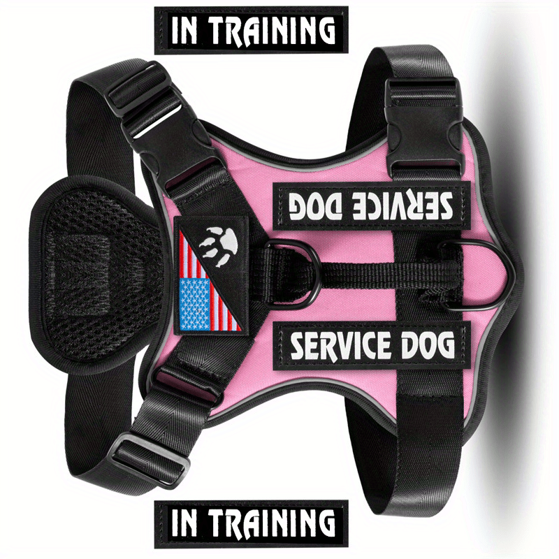 No-Pull Dog Harness Set Reflective Vest with 5 Patches – Adjustable Soft Oxford Mesh Service Dog Harness Front & Back Clip for Small Medium Large Dogs XS to XL