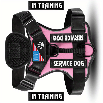 No-Pull Dog Harness Set Reflective Vest with 5 Patches – Adjustable Soft Oxford Mesh Service Dog Harness Front & Back Clip for Small Medium Large Dogs XS to XL