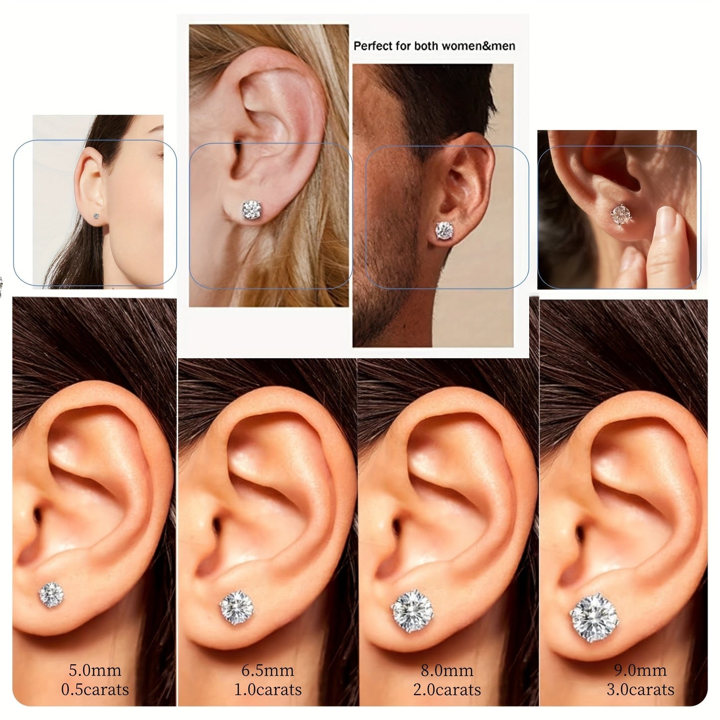 Lab Moissanite Stud Earrings D Color VVS1 Clarity – Brilliant Round Cut 18K Gold Plated 925 Sterling Silver, 1CT 2CT 4CT 6CT, Jewelry Box Included, Gift for Women Girls