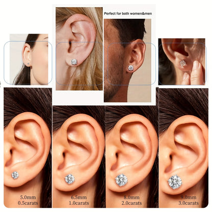 Lab Moissanite Stud Earrings D Color VVS1 Clarity – Brilliant Round Cut 18K Gold Plated 925 Sterling Silver, 1CT 2CT 4CT 6CT, Jewelry Box Included, Gift for Women Girls
