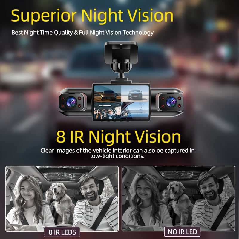 PODOFO 4-Channel Dash Cam 1080P Front Rear Left Right - 3.16" IPS Screen, Night Vision, Loop Recording, 24-Hour Parking Monitor with G-Sensor & Motion Detection, Optional 64GB Card, Vehicle Security Camera