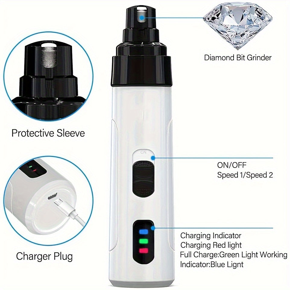 Electric Dog Nail Grinder Quiet Painless USB Rechargeable LED Screen Pet Grooming Tool