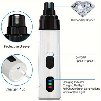 Electric Dog Nail Grinder Quiet Painless USB Rechargeable LED Screen Pet Grooming Tool