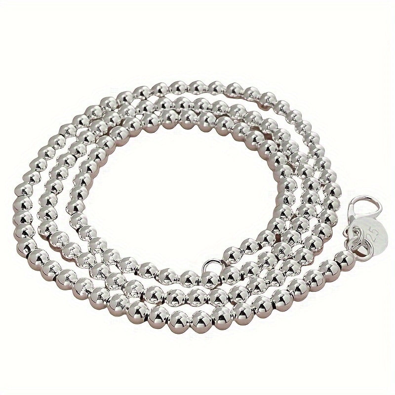 925 Sterling Silver Round Bead Necklace for Women – Adjustable 16 to 20 Inches, Elegant Minimalist Layering Chain, Chic Everyday Jewelry Accessory