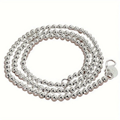 925 Sterling Silver Round Bead Necklace for Women – Adjustable 16 to 20 Inches, Elegant Minimalist Layering Chain, Chic Everyday Jewelry Accessory