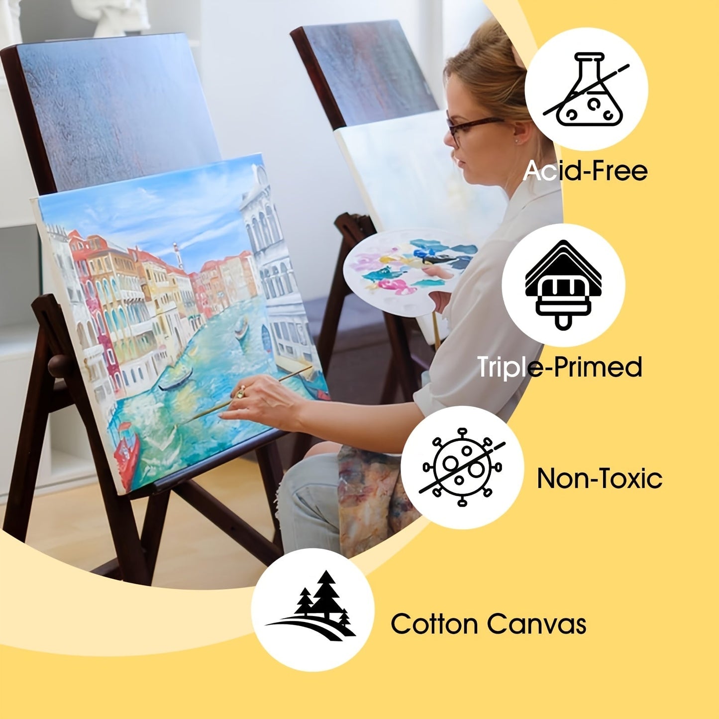 Stretched Canvas Multi-Pack Primed White 100% Cotton – Round Rectangular and Square Sets in 10 15 and 20 Pieces – Artist Canvas Boards for Acrylic Oil Painting Pouring and Mixed Media