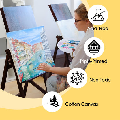 Stretched Canvas Multi-Pack Primed White 100% Cotton – Round Rectangular and Square Sets in 10 15 and 20 Pieces – Artist Canvas Boards for Acrylic Oil Painting Pouring and Mixed Media