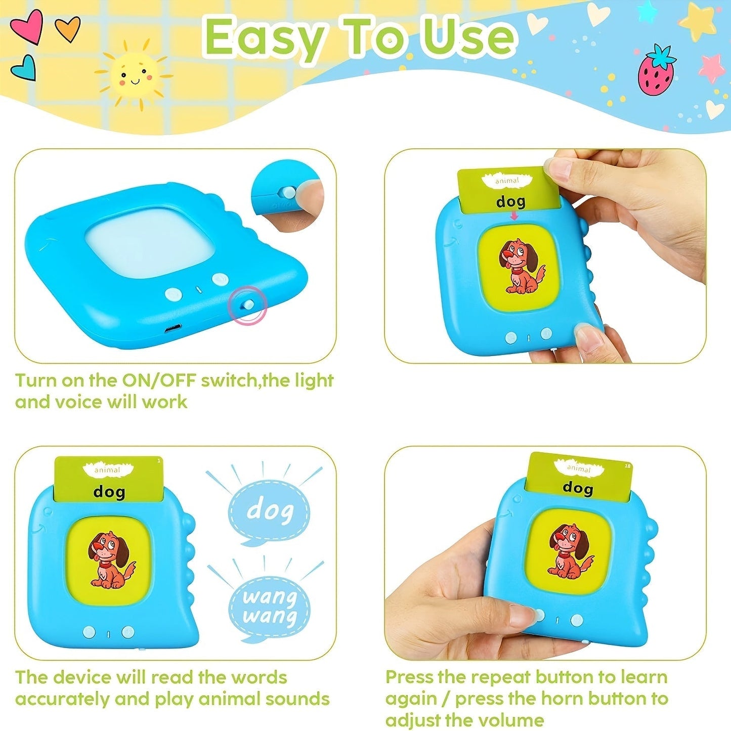 Talking Flash Cards for Preschoolers Ages 3-6 – 224 to 510 Words Language Learning Device, Speech Therapy Sensory Educational Toy for Autism, Boys & Girls, Blue Green Pink