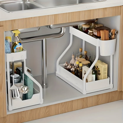 2Pcs Under Sink Organizer with Pull-Out Sliding Shelves – Durable Cabinet Storage Rack for Bathroom & Kitchen, Space-Saving Vertical Under-Sink Organization, Available in Black & White