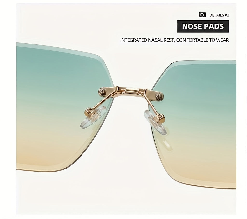 Oversized Square Sunglasses for Women – UV400 Gradient Lenses, Gold-Tone Metal Chain Temples, 4 Colors, Includes Portable Case & Cleaning Cloth