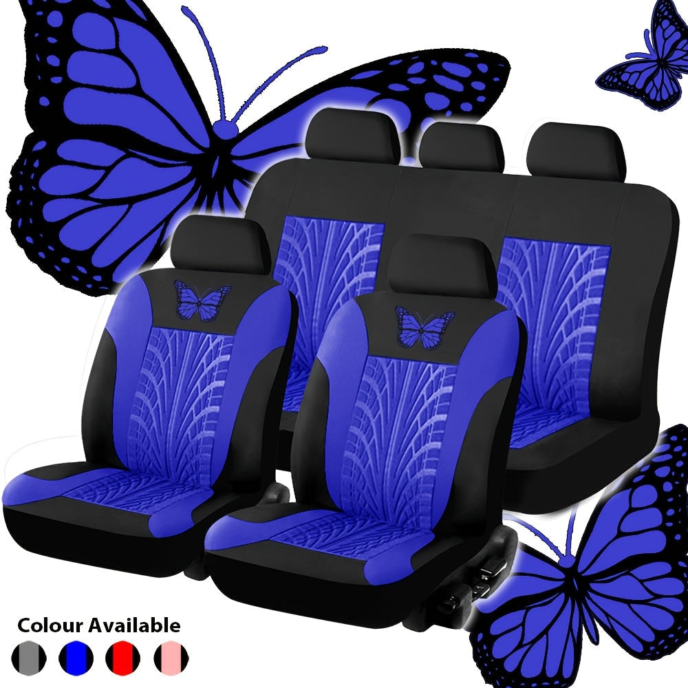 Universal Car Seat Covers for 5-Seater Vehicles - Butterfly & Tire Pattern, Thickened Wear-Resistant Breathable Fabric, Full Set Front & Rear Seat Protection, Fits Most Cars, Trucks & SUVs