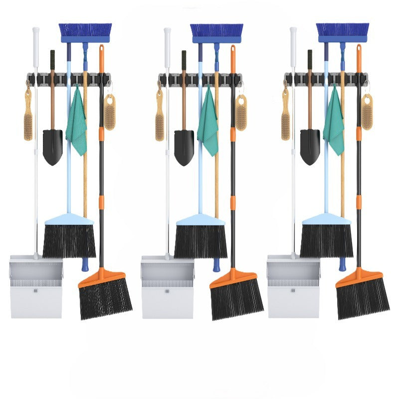 Wall-Mounted Mop and Broom Holder Organizer 5 Slots 6 Hooks Heavy-Duty Non-Slip Cleaning Tool Rack for Home Garage Kitchen Laundry Room Boat – Easy Install on Any Surface