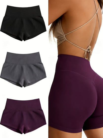 Women's 3-Pack High Waist Seamless Yoga Shorts Nylon Stretch Workout Shorts for Gym Running Cycling Sports Activewear S-XL