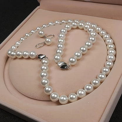 Freshwater Pearl Jewelry Set for Women - 925 Sterling Silver Cultured Pearl Necklace Bracelet & Earrings Set, Elegant French-Style Gift for Weddings Banquets Parties & Anniversaries
