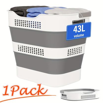 Collapsible Laundry Basket 43L Foldable Pop-Up Hamper with Handles – Durable Plastic Space-Saving Storage Container & Organizer for Laundry Room, Bedroom, Dorm & Small Spaces