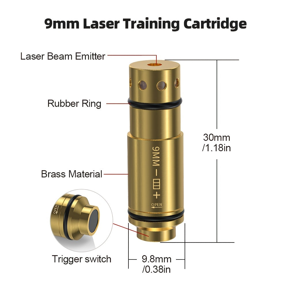Dry Fire Laser Training Cartridge Multi-Caliber – 9mm / 45ACP / .223Rem Laser Bullet for Dry Fire Training System & Bore Sighter, Durable Copper, Class IIIA 650nm, 9 Batteries Included – Shooting Gift for Men