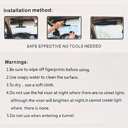 Car Sun Visor Extender UV400 Polarized Anti-Glare Shield Adjustable Clip-On Sun Blocker Universal Fit for Safe Comfortable Driving Day and Night