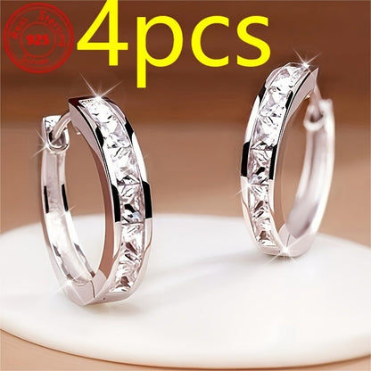 S925 Sterling Silver Zirconia Stud Earrings Set 2 Pairs for Women – Hypoallergenic Lightweight 3.2g Boho Shining Earrings for Daily Wear, Dates, Parties & Valentine’s Day Gift