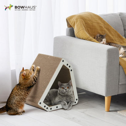 Large House-Shaped Cat Scratcher Lounger – Reversible 5-Layer Cardboard Cat Scratching Pad & Board, 16x14x12 Inch, Protects Furniture, for Indoor Cats of All Sizes, Brown/White