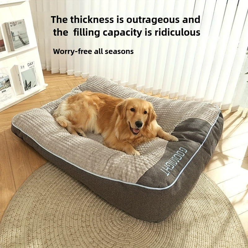 Luxury Plaid Pet Futon Sofa Bed for Medium & Large Dogs and Cats – All-Season Soft Polyester Fill, Non-Slip Bottom, Perfect for Golden Retrievers, Includes Bonus Toy Balls, Cozy Dog Couch Bed