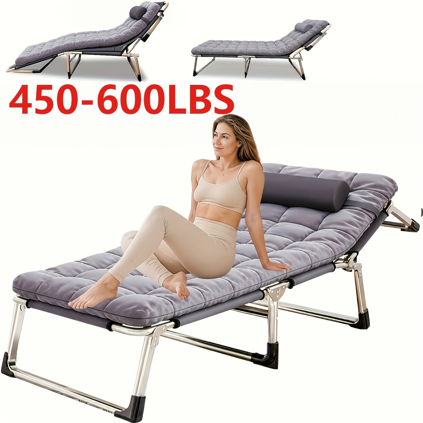 Heavy Duty Folding Camping Bed with Flip-Up Mattress Included 450-600 lbs 70-75 Inch Portable Guest Bed for Adults Teenagers Travel Garden Balcony Outdoor