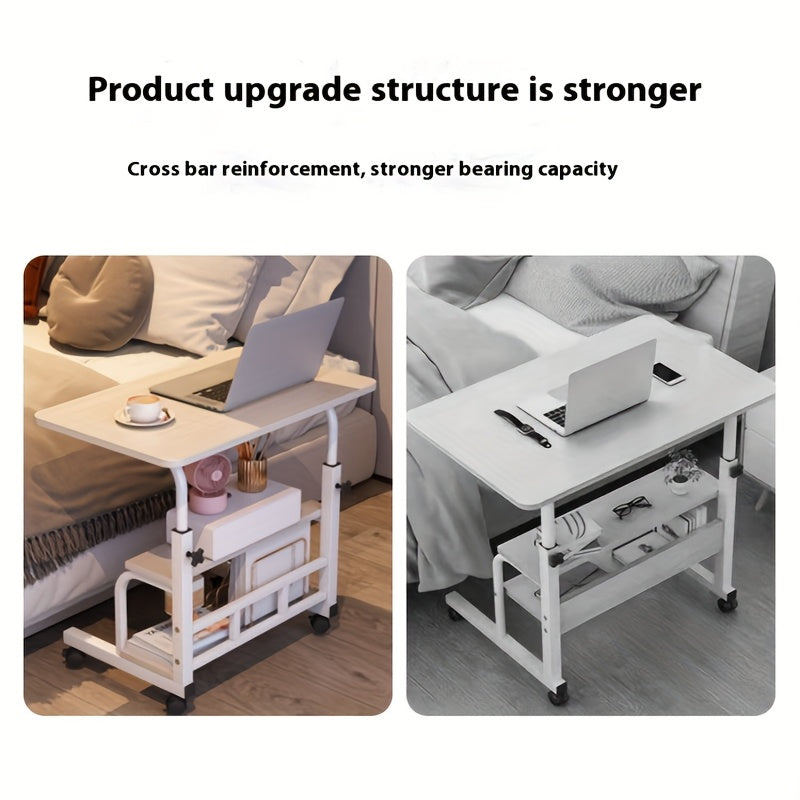 Height Adjustable Rolling Laptop Desk with Wheels – Sit to Stand Mobile Overbed Table, 2-Tier Storage Computer Stand for Bed Couch Home Office Workstation, 6 Colors