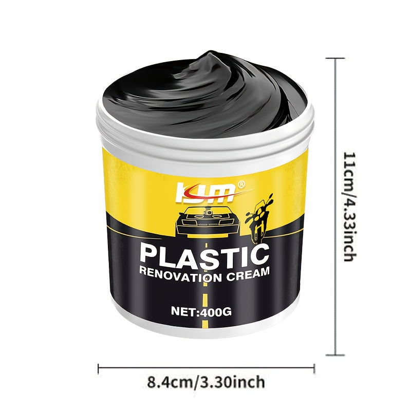 Car Plastic & Rubber Repair Cream All-in-One Trim Restorer Scratch Remover Tire Shine Wax, Anti-Cracking Anti-Aging Formula for Interior Exterior Car Detailing, Includes Sponge