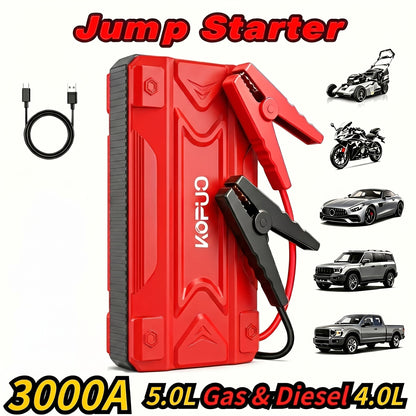 Portable Car Jump Starter 20000A Peak with Air Compressor, 7-in-1 Jump Starter Battery Pack 150PSI Tire Inflator, Power Bank, LED Light & Safety Hammer for 12V Gas & Diesel Engines – Roadside Emergency Kit