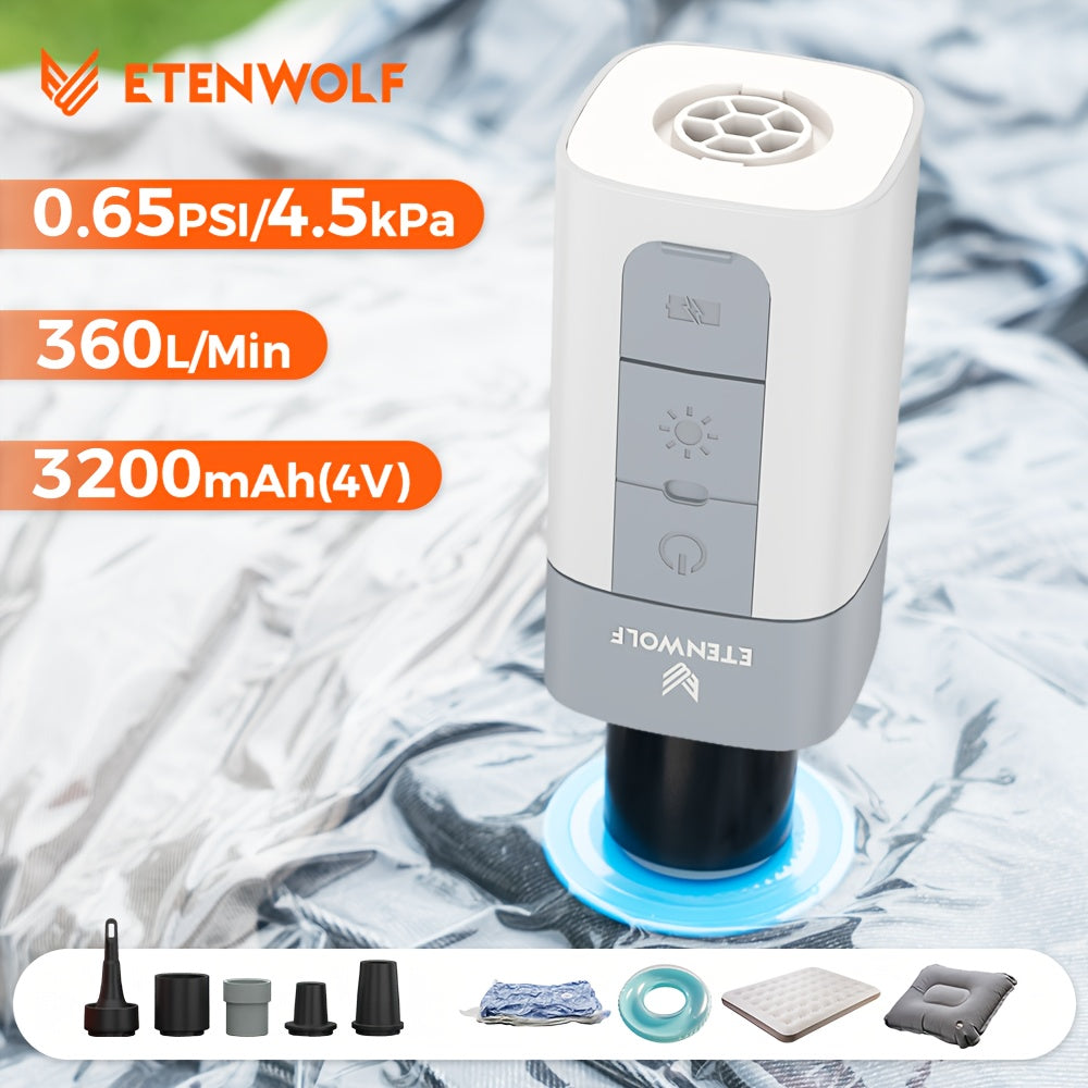 Portable Electric Air Pump 3200mAh – Fast Inflation & Deflation, Air Compressor for Air Mattresses, Pool Floats, Swimming Rings & Storage Bags, Compact Lightweight with Backpack Attachment for Camping & Outdoor