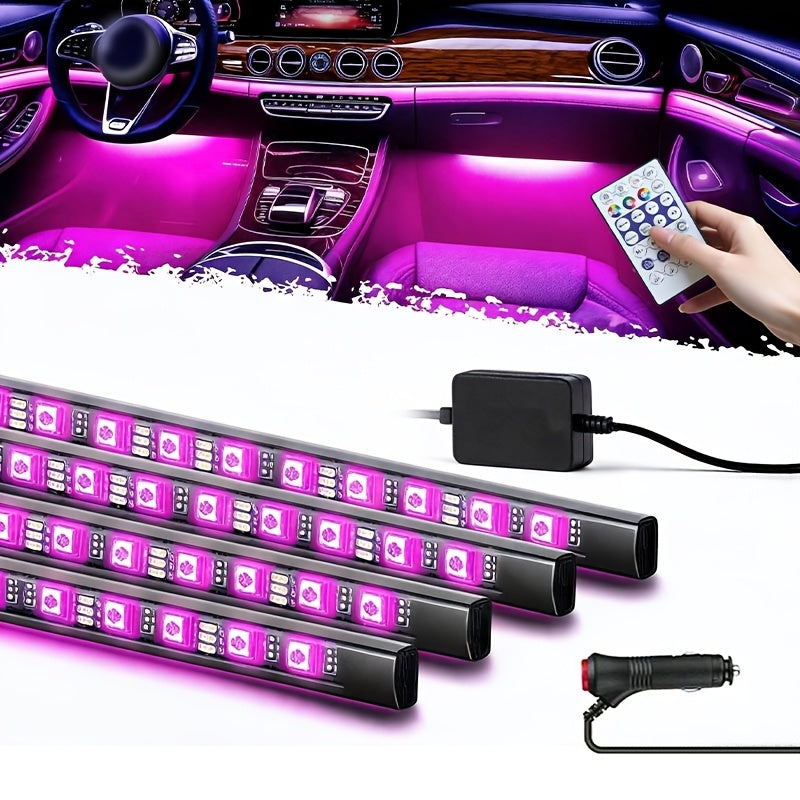4pcs LED Car Interior Light Strip RGB Music Sync – 48 Color USB Remote Control Under Dash Ambient Lighting Kit for Car Truck SUV Van – Easy Install, No Battery Needed