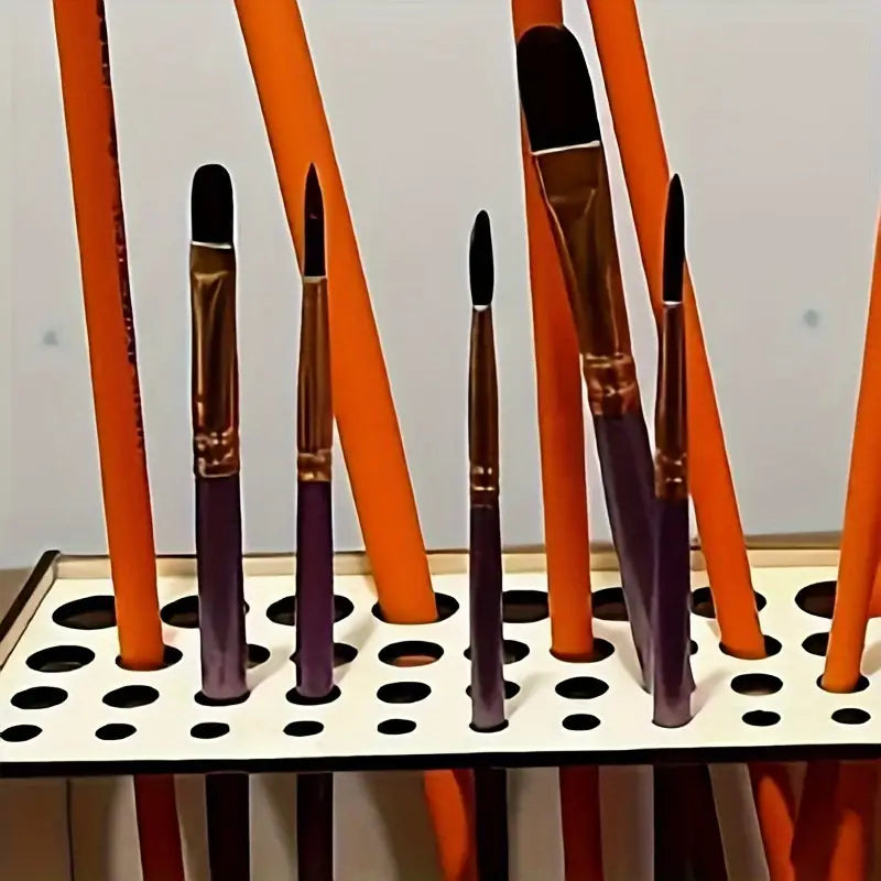 Wooden Paint Brush Holder 67 Holes - Desktop Pen Organizer for Artists, Art Supply Storage Box, Lightweight & Durable Brush Stand for Painting, Drawing & Crafts