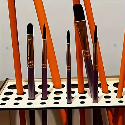 Wooden Paint Brush Holder 67 Holes - Desktop Pen Organizer for Artists, Art Supply Storage Box, Lightweight & Durable Brush Stand for Painting, Drawing & Crafts