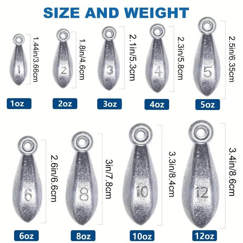 Fishing Sinkers Tackle Weights Lead Bank Sinker 1oz 2oz 3oz 4oz 5oz 6oz 8oz 10oz 12oz 16oz – Snagless Teardrop Design for Bass Catfish Saltwater Freshwater Bottom Fishing Rig, Bulk Multi-Pack