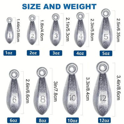 Fishing Sinkers Tackle Weights Lead Bank Sinker 1oz 2oz 3oz 4oz 5oz 6oz 8oz 10oz 12oz 16oz – Snagless Teardrop Design for Bass Catfish Saltwater Freshwater Bottom Fishing Rig, Bulk Multi-Pack