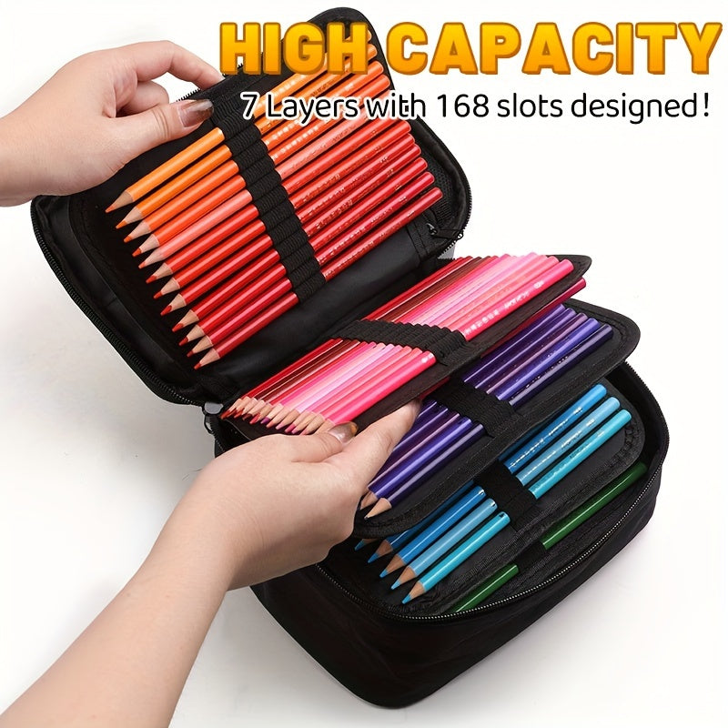 Colored Pencil Case 168-Slot Large Art Organizer with 7 Detachable Layers – Polyester, Multiple Zipper Pockets, Holds Markers & Colored Pencils, Perfect Gift for Artists, Students & Adults