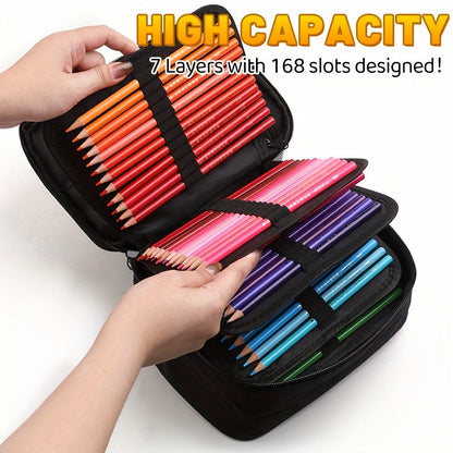 Colored Pencil Case 168-Slot Large Art Organizer with 7 Detachable Layers – Polyester, Multiple Zipper Pockets, Holds Markers & Colored Pencils, Perfect Gift for Artists, Students & Adults