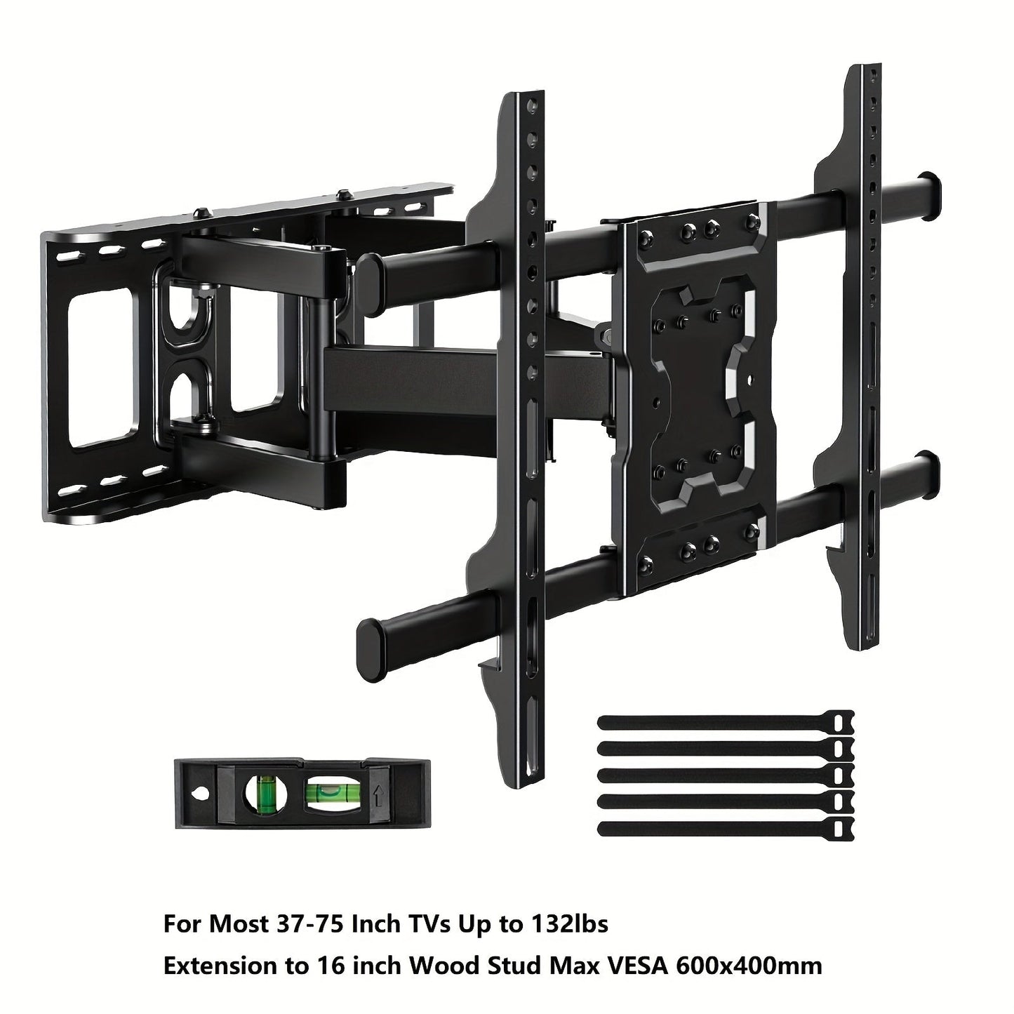 Full Motion TV Wall Mount 37-75 Inch Dual Arm Articulating Swivel Tilt Rotation VESA 600x400mm 132 lbs for OLED LCD LED Flat Curved TVs 24 Inch Extension