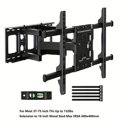 Full Motion TV Wall Mount 37-75 Inch Dual Arm Articulating Swivel Tilt Rotation VESA 600x400mm 132 lbs for OLED LCD LED Flat Curved TVs 24 Inch Extension