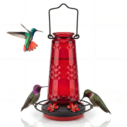 Glass Hummingbird Feeder for Outdoors Hanging – 24 Oz Nectar Feeder with 6 Feeding Ports, Ant Moat & Leak-Proof Design, 1 or 2 Pack, Red, Blue & Purple, Garden Patio Gift for Bird Lovers
