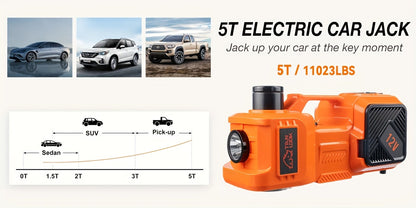 5 Ton Electric Hydraulic Car Jack with Built-in Air Pump - Portable Car Lift for SUV MPV Truck Tire Replacement & Garage Maintenance, Optional Electric Impact Wrench, Emergency Roadside Tool