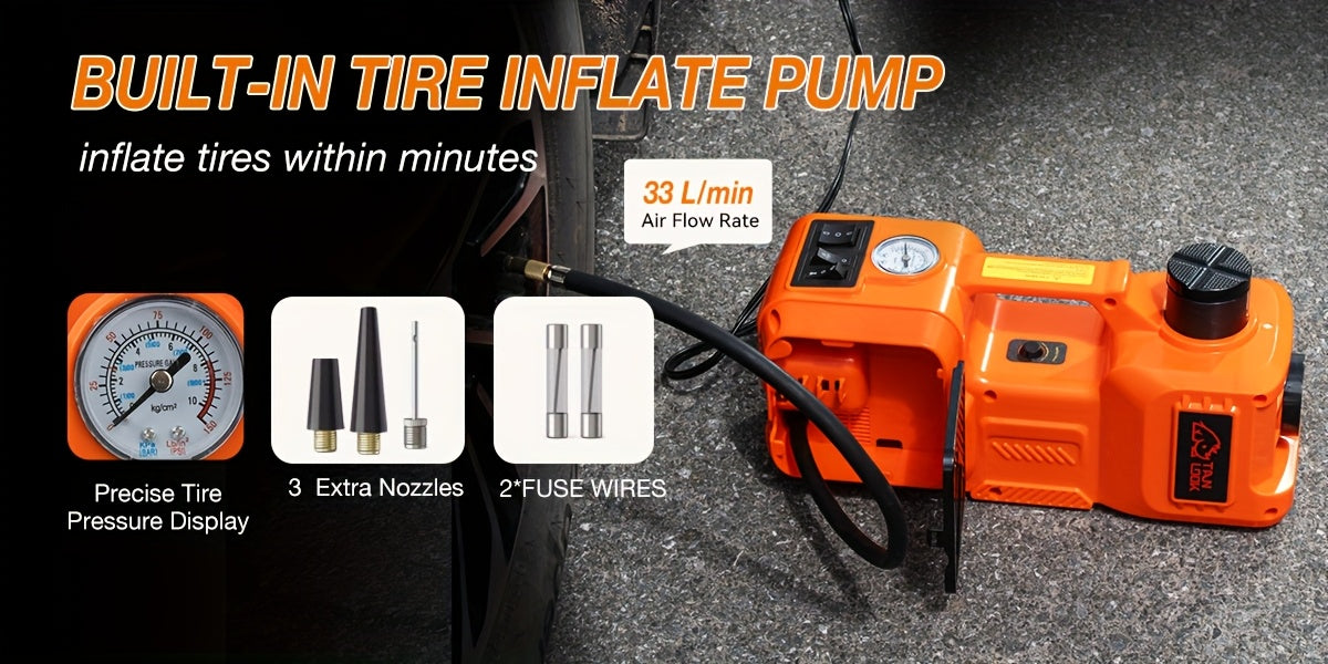5 Ton Electric Hydraulic Car Jack with Built-in Air Pump - Portable Car Lift for SUV MPV Truck Tire Replacement & Garage Maintenance, Optional Electric Impact Wrench, Emergency Roadside Tool