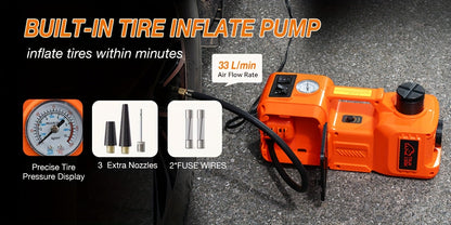 5 Ton Electric Hydraulic Car Jack with Built-in Air Pump - Portable Car Lift for SUV MPV Truck Tire Replacement & Garage Maintenance, Optional Electric Impact Wrench, Emergency Roadside Tool