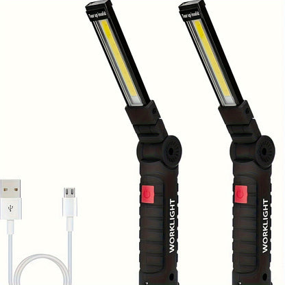 Rechargeable COB LED Work Light with Magnetic Base – 1000 Lumen Portable Camping Flashlight, 5 Modes, USB-C, Hanging Lamp for Garage Yard Emergency Outdoor Use, 2/3/4 Pack