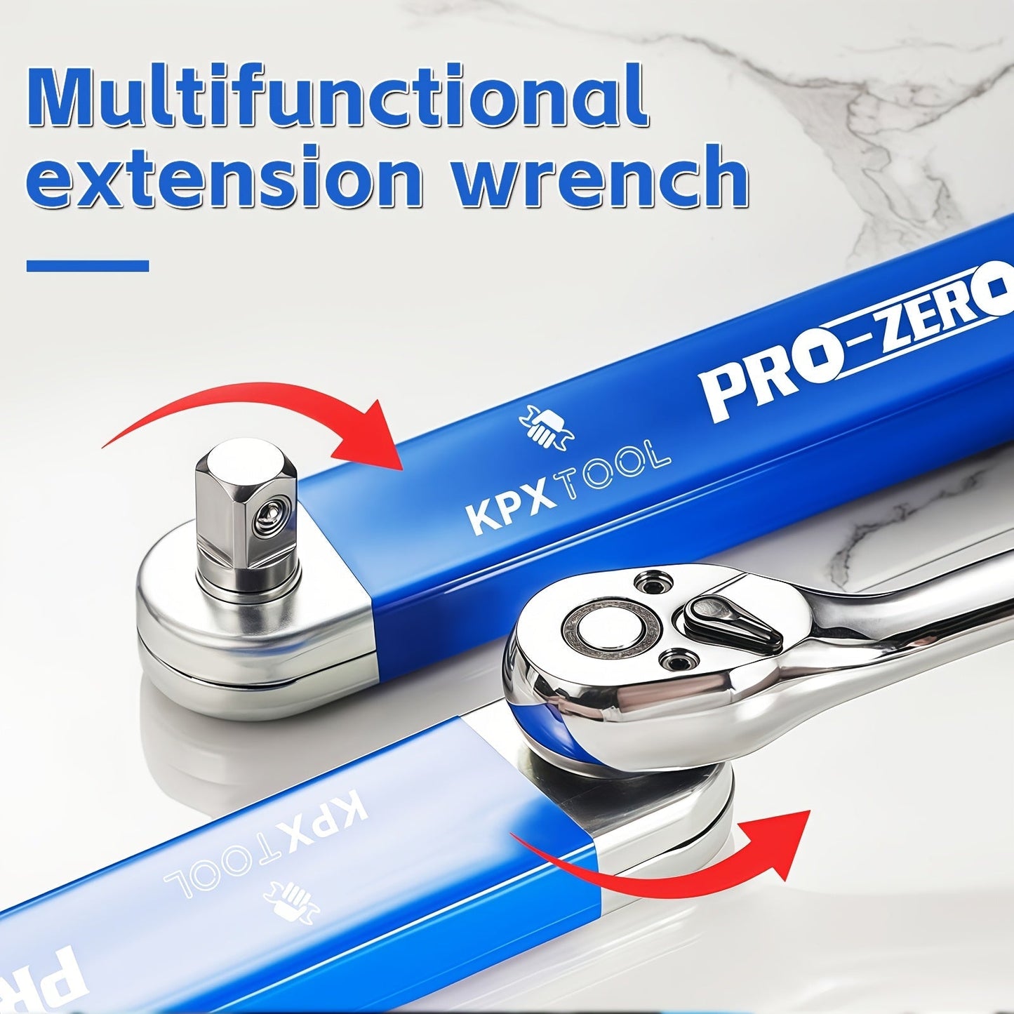 2-in-1 Ratchet Offset Extension Wrench 180° Swivel – 1/2", 1/4" & 3/8" Square Drive Adapters, High Torque Non-Slip Handle, Durable Metal for Automotive Repair, Tight Spaces & DIY Hand Tool Work