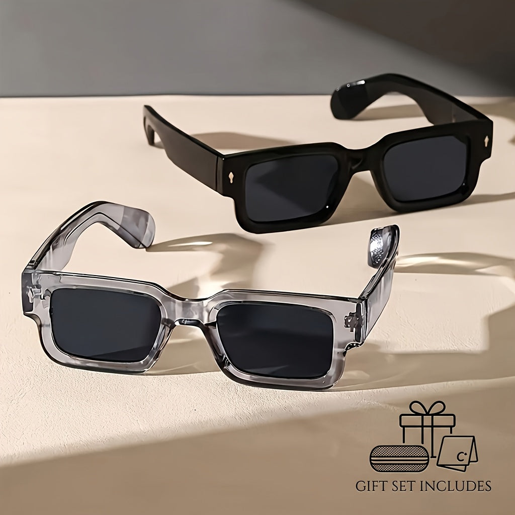 Chunky Square Retro Fashion Glasses 2-Pack - Bold Thick Frame UV400 Eyewear for Men Women, Nightlife Parties, Raves, Festivals, Halloween Costumes & Everyday Statement Look